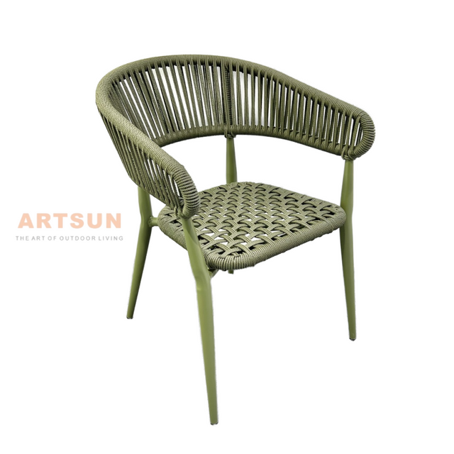 Chaise de corde de tissage de jardin à accoudoir en rotin pour restauration en plein air