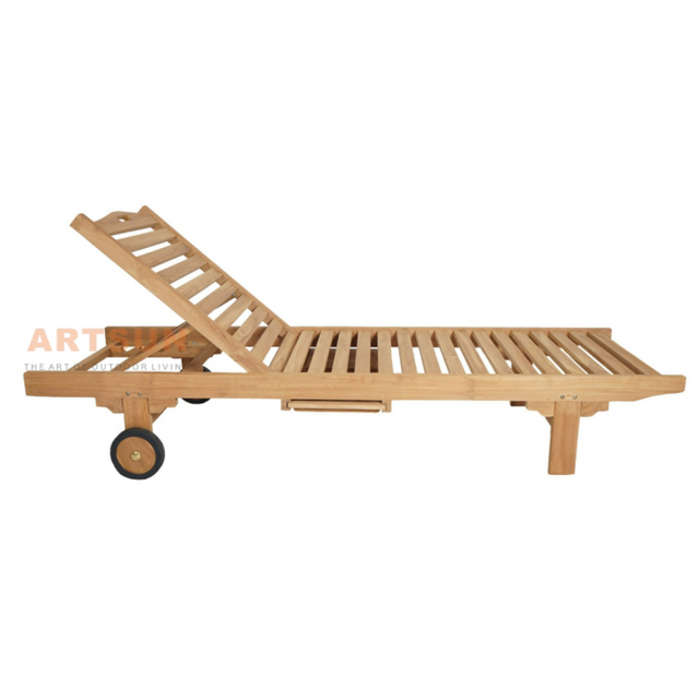Lounger solaire inclinable en bois de teck de qualité premium pour spa