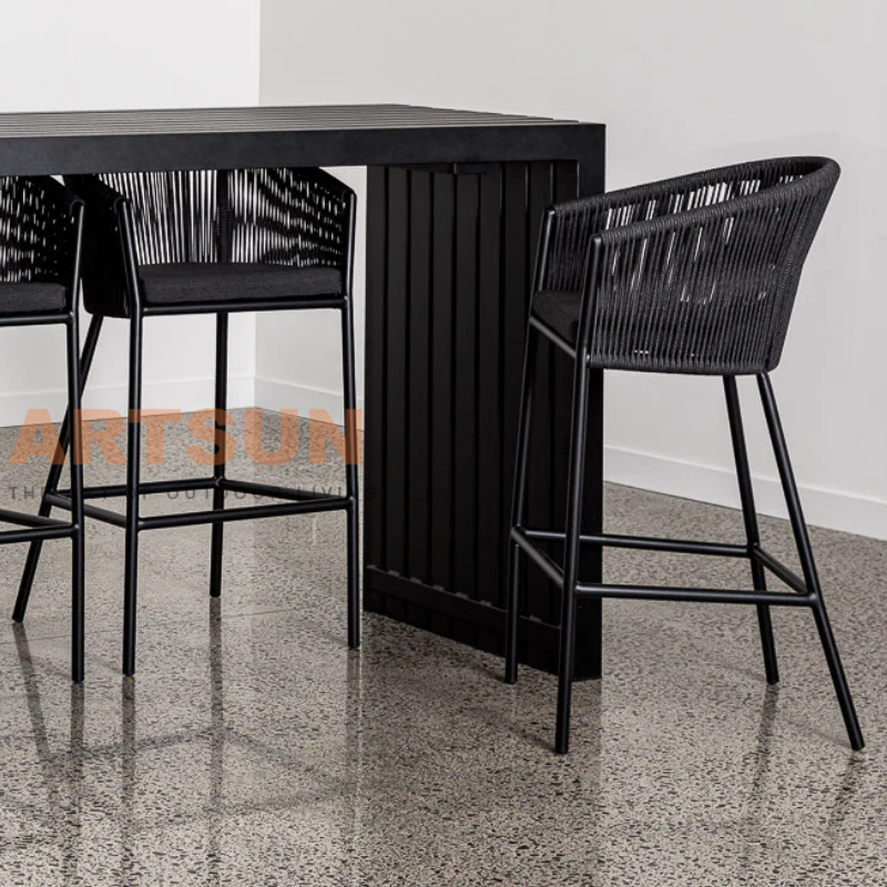 Chaise de comptoir d'extérieur en corde durable avec cadre résistant aux intempéries
