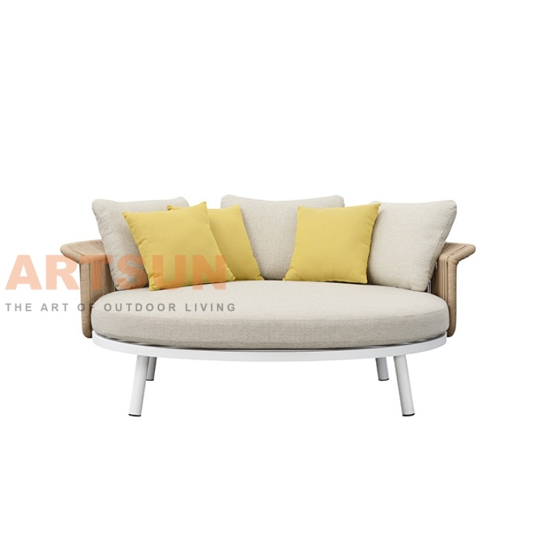 Lit de repos extérieur rond de luxe avec corde tissée à la main et coussins moelleux