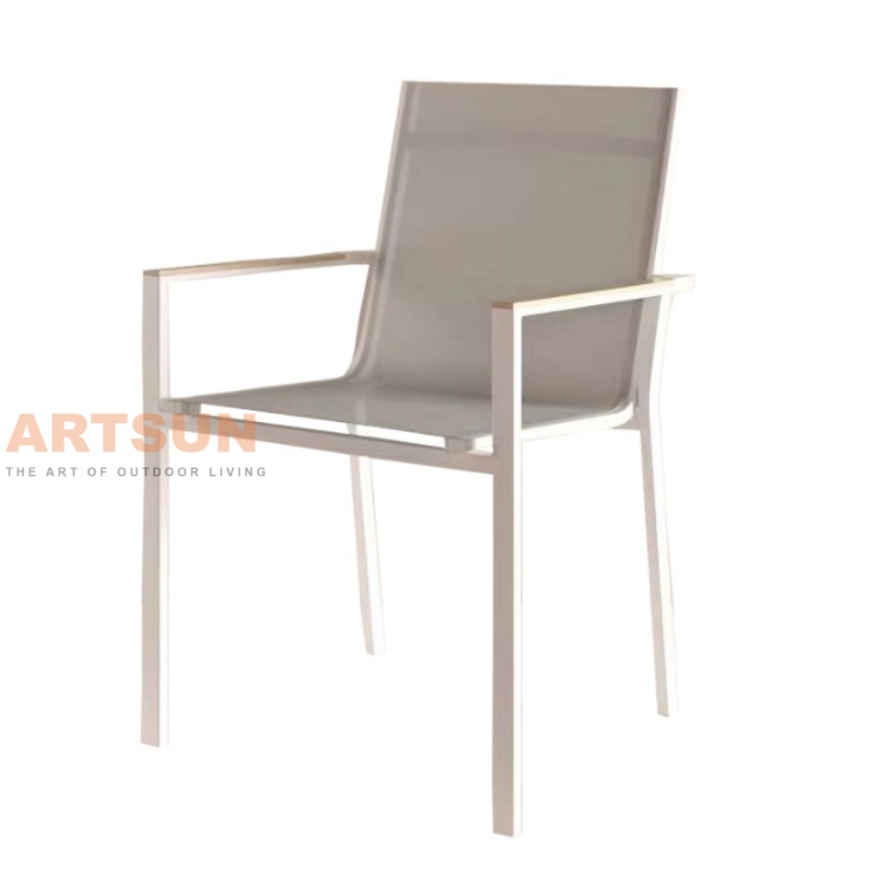 Chaise d'extérieur en aluminium avec accoudoir décoratif en bois de teck