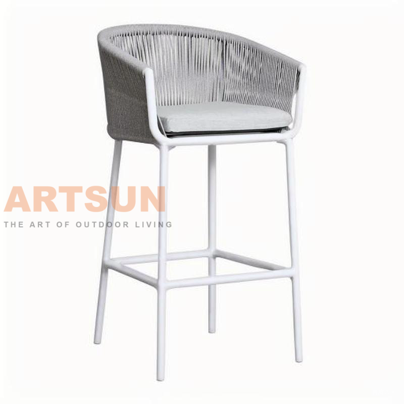 Chaise de bar d'extérieur de luxe avec corde tissée à la main et siège confortable