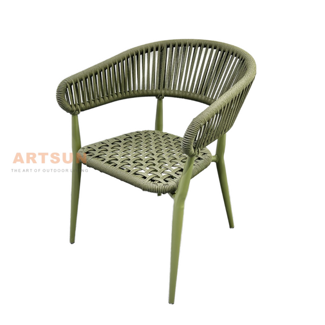 Chaise de corde de tissage de jardin à accoudoir en rotin pour restauration en plein air