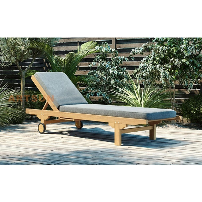 Lounger solaire inclinable en bois de teck de qualité premium pour spa