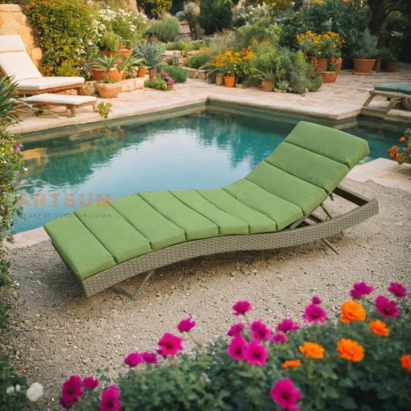 Lounger de rotin allongé haut de gamme avec matelas pour les projets d'hospitalité de luxe