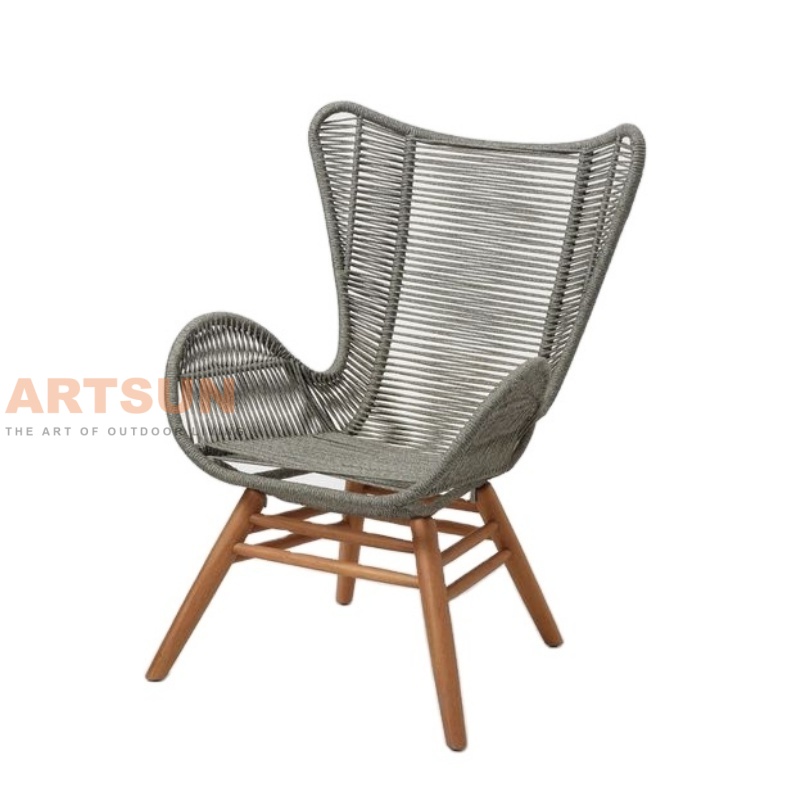 Chaise longue en corde à oreilles avec repose-pieds