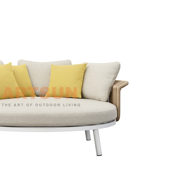 Lit de repos extérieur rond de luxe avec corde tissée à la main et coussins moelleux