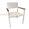 Chaise de salle à manger empilable au design respirant blanc pour bord de piscine avec tissu Teslin