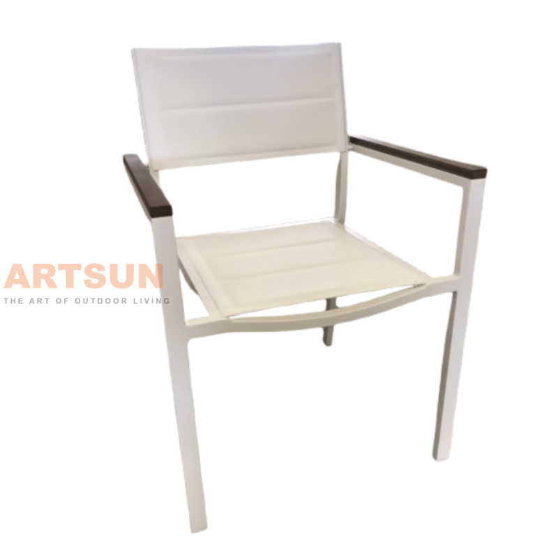 Chaise de salle à manger empilable au design respirant blanc pour bord de piscine avec tissu Teslin