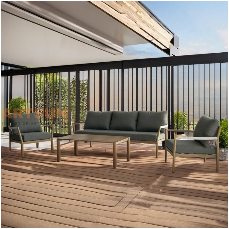 Canapé d'extérieur en teck de loisirs avec corde tissée pour projet de villégiature