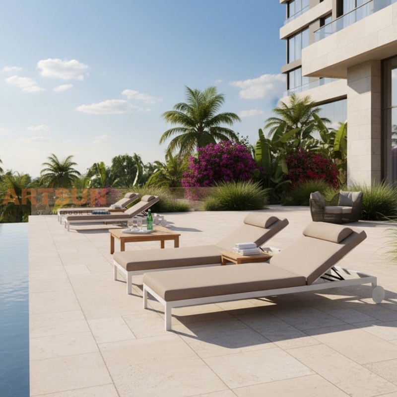 Chaise longue d'extérieur en aluminium de luxe avec coussin