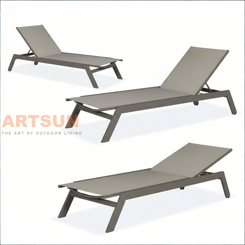 Chaise longue en aluminium Teslin à séchage rapide et respirante pour hôtels et centres de villégiature