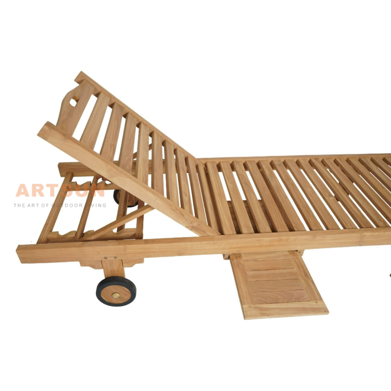 Lounger solaire inclinable en bois de teck de qualité premium pour spa