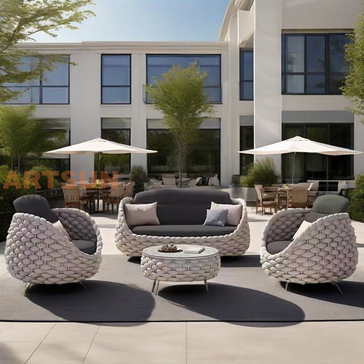 Hot moderne extérieur patio pe rattan canapé pour complexe