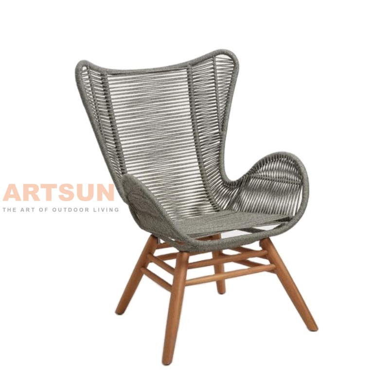 Chaise longue en corde à oreilles avec repose-pieds