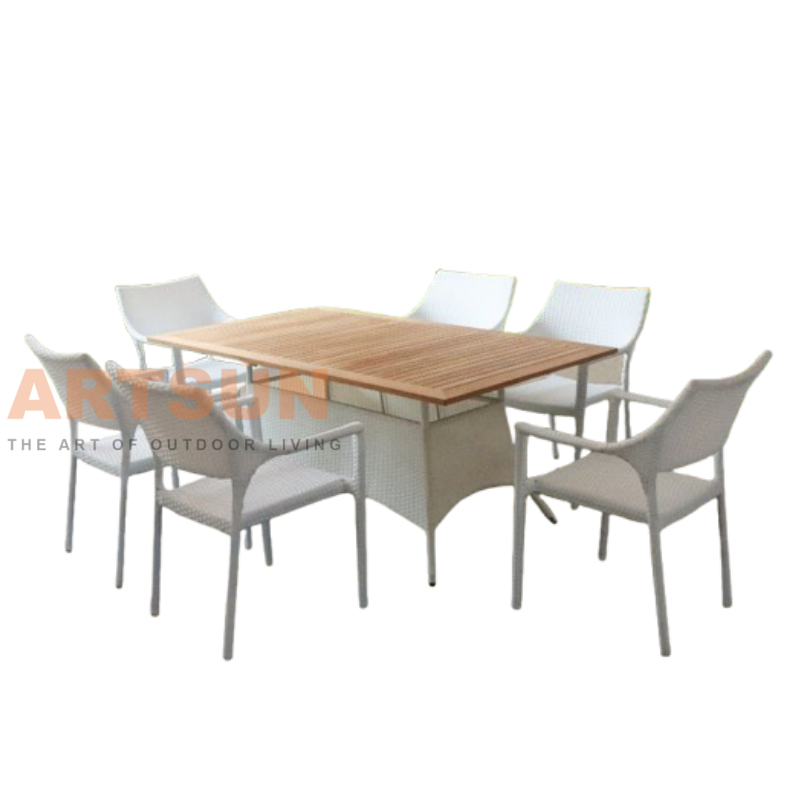 Chaises de salle à manger en rotin avec plateau en bois de teck et base en rotin