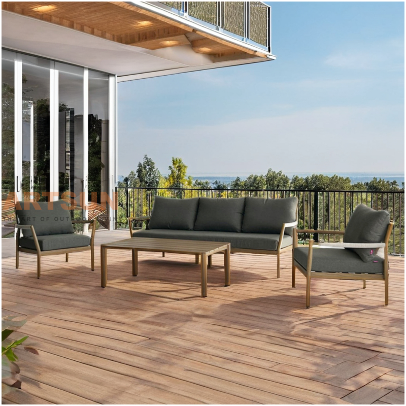 Canapé d'extérieur en teck de loisirs avec corde tissée pour projet de villégiature