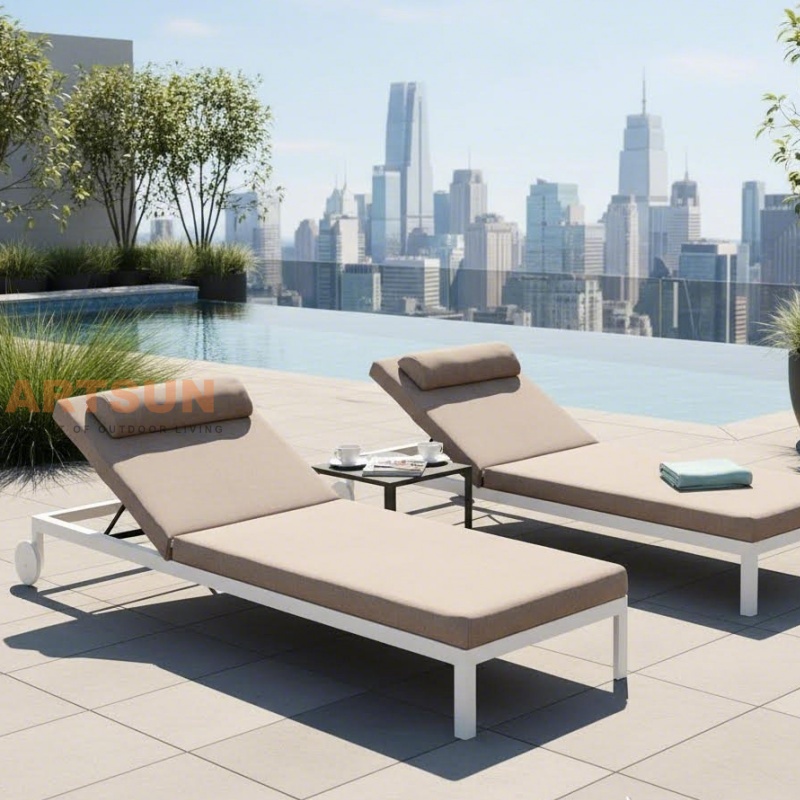 Chaise longue d'extérieur en aluminium de luxe avec coussin