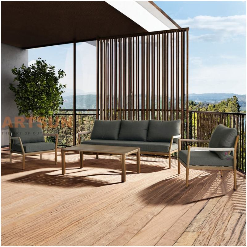 Canapé d'extérieur en teck de loisirs avec corde tissée pour projet de villégiature