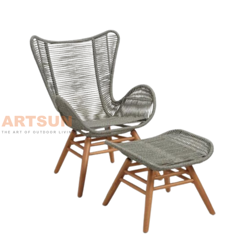 Chaise longue en corde à oreilles avec repose-pieds