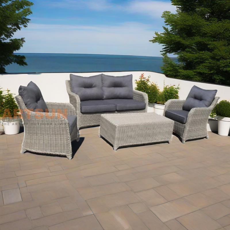 Ensemble de canapés en rotin extérieur avec coussins et table basse - meubles de patio à 4 pièces