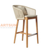 Chaise de bar extérieure élégante en bois de teck avec accoudoir en corde tissée pour patio Resort et bar sur le toit