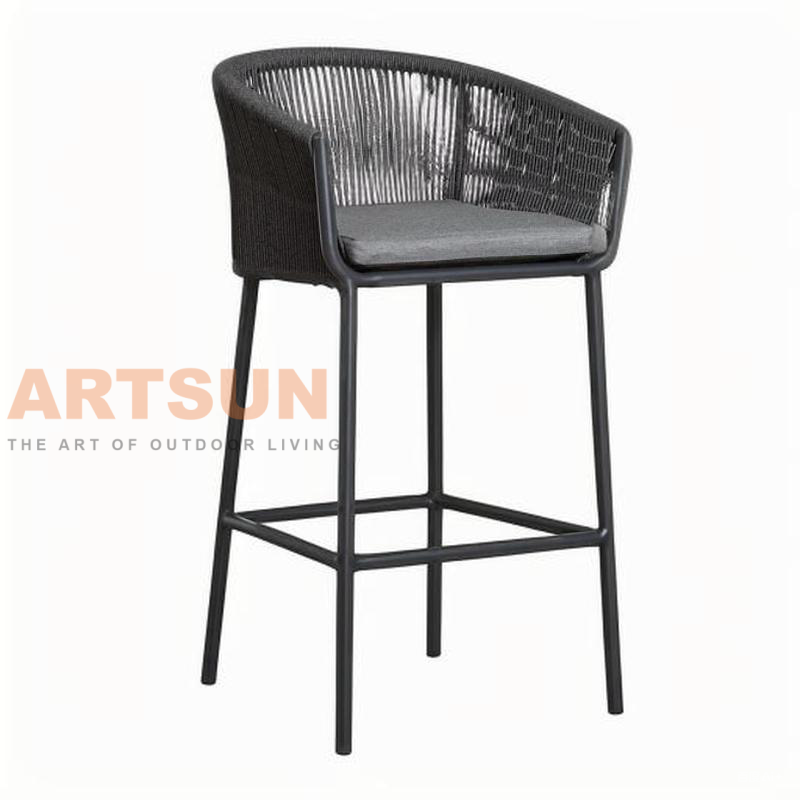 Chaise de bar d'extérieur de luxe avec corde tissée à la main et siège confortable