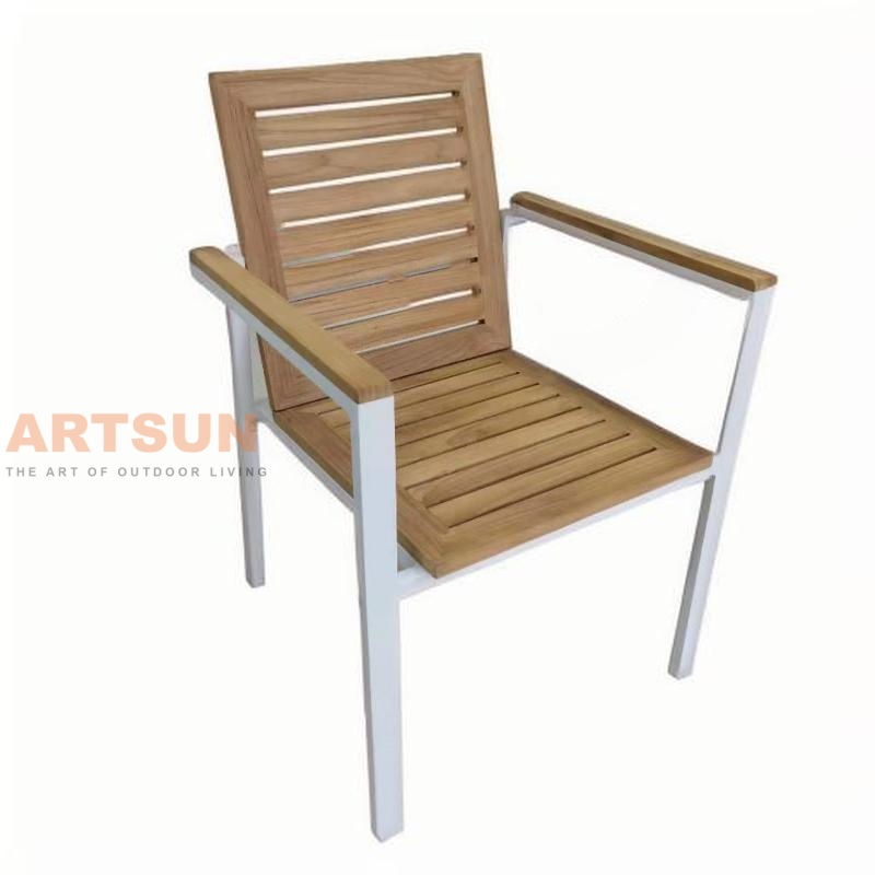 Chaise de salle à manger extérieure en aluminium avec bois de teck