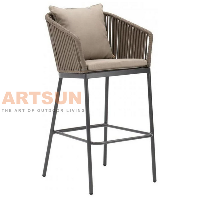Chaise de comptoir d'extérieur en corde durable avec cadre résistant aux intempéries