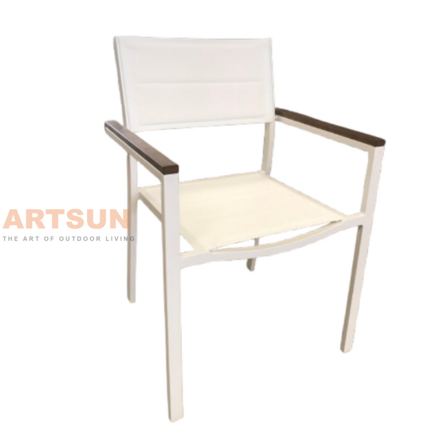 Chaise de salle à manger empilable au design respirant blanc pour bord de piscine avec tissu Teslin