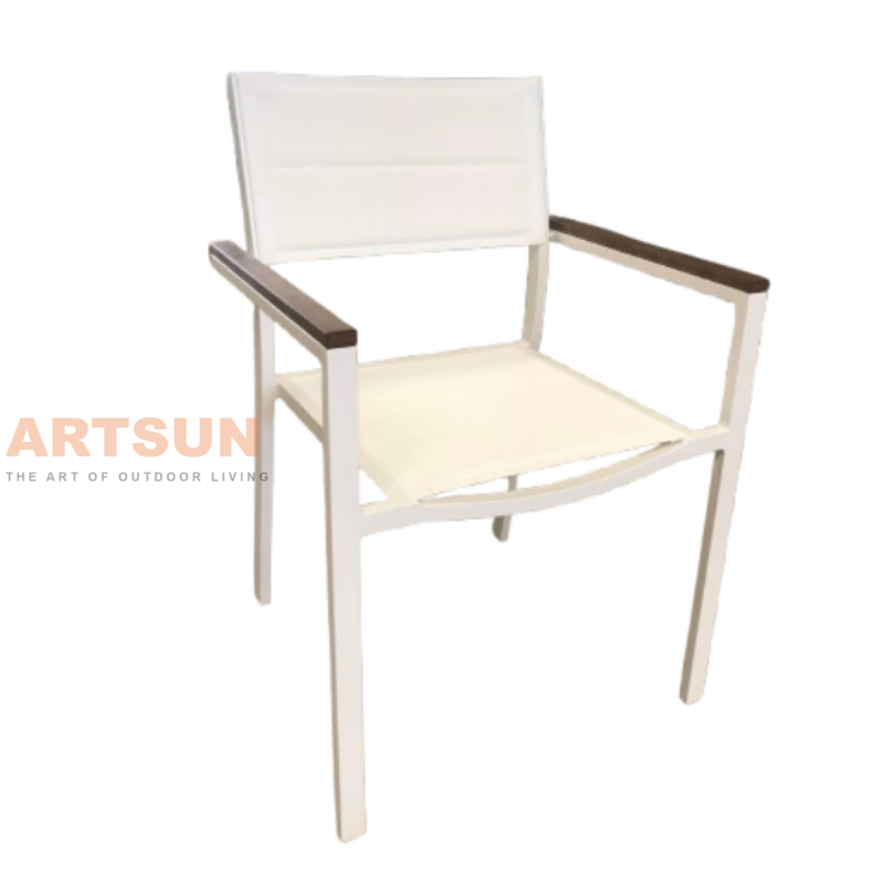 Chaise de salle à manger empilable au design respirant blanc pour bord de piscine avec tissu Teslin
