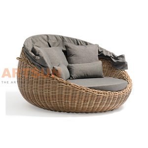 Lit de repos rond en rotin avec auvent extensible