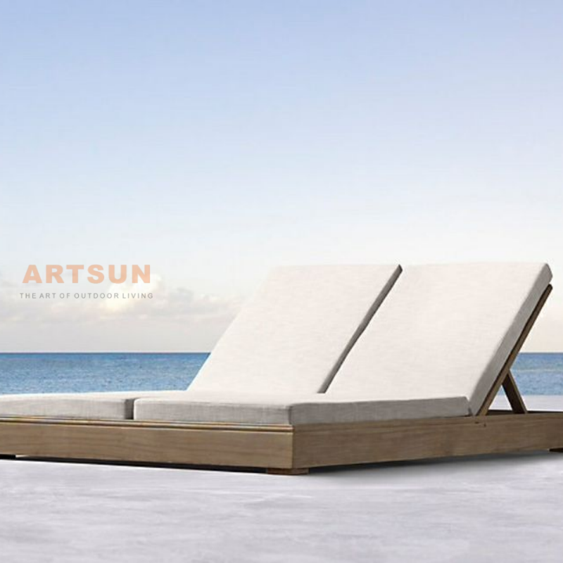 Wholesale Hotel Resort Beach Teak Wood Double chaise salon