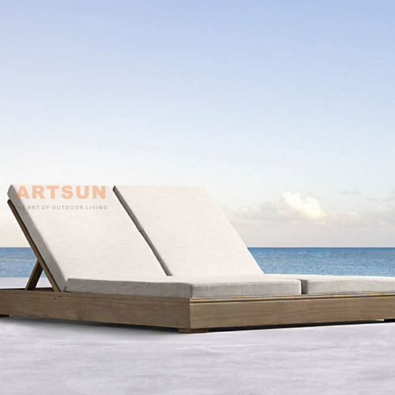 Wholesale Hotel Resort Beach Teak Wood Double chaise salon