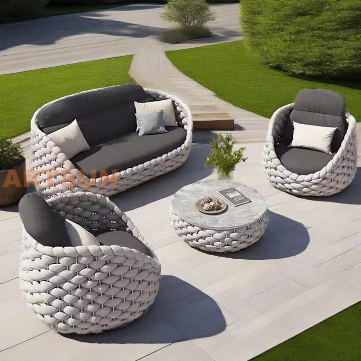 Hot moderne extérieur patio pe rattan canapé pour complexe