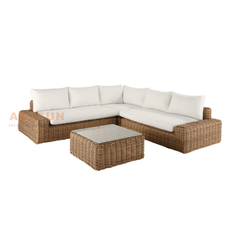 Sofa de jardin en osier en gros rotinage pour extérieur