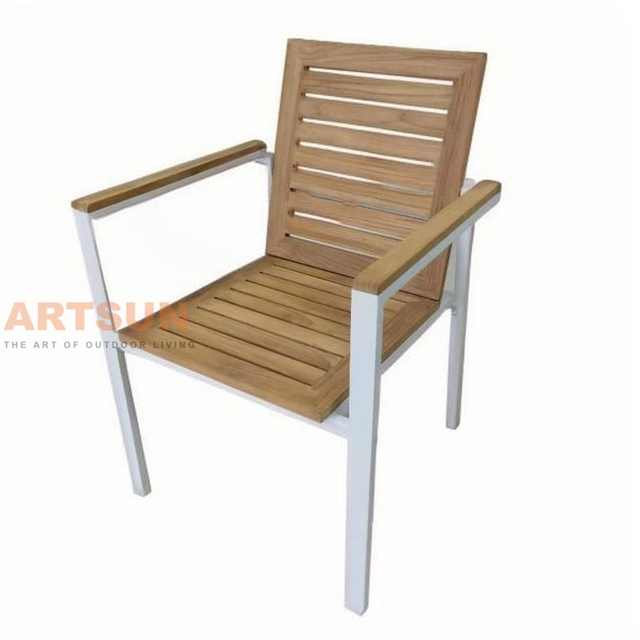 Chaise de salle à manger extérieure en aluminium avec bois de teck
