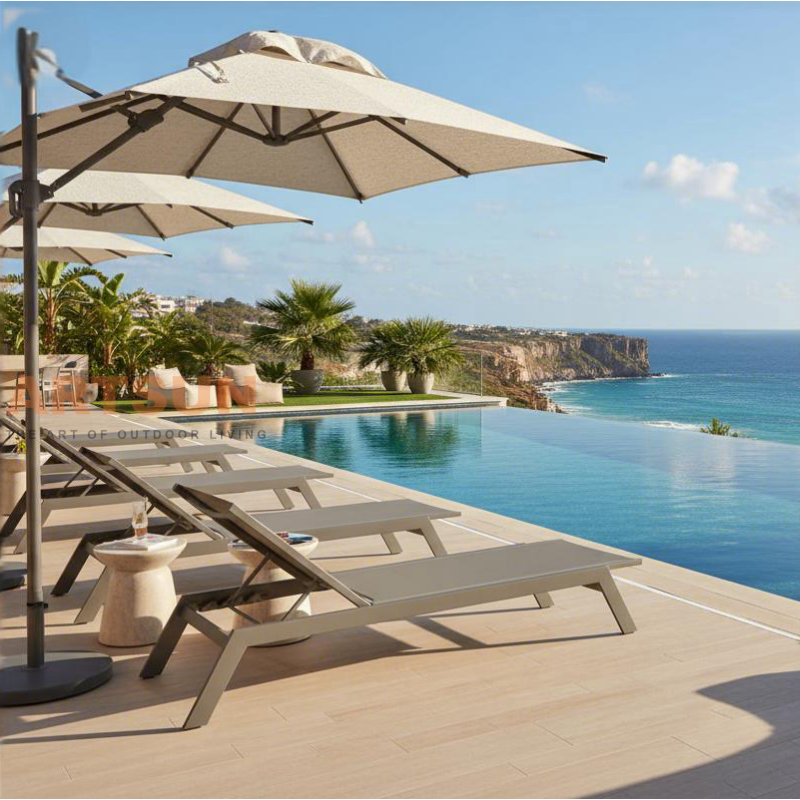 Chaise longue en aluminium Teslin à séchage rapide et respirante pour hôtels et centres de villégiature