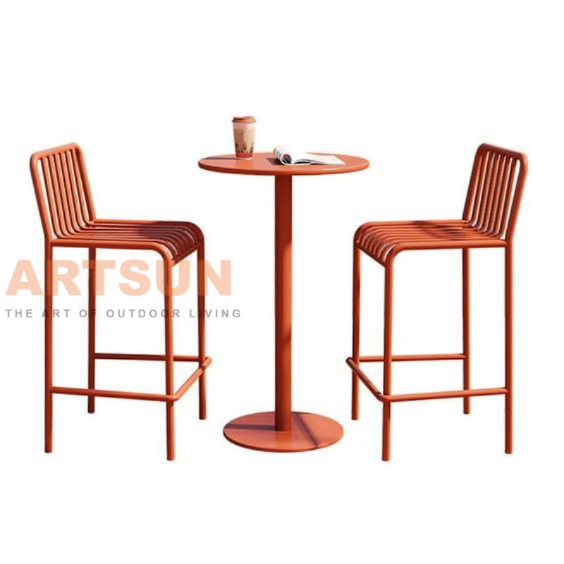 Chaise de bar d'extérieur en aluminium avec dossier à lattes pour projets commerciaux de bar de patio modernes