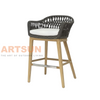 Chaise de bar d'extérieur en teck avec accoudoir en corde tissée à la main