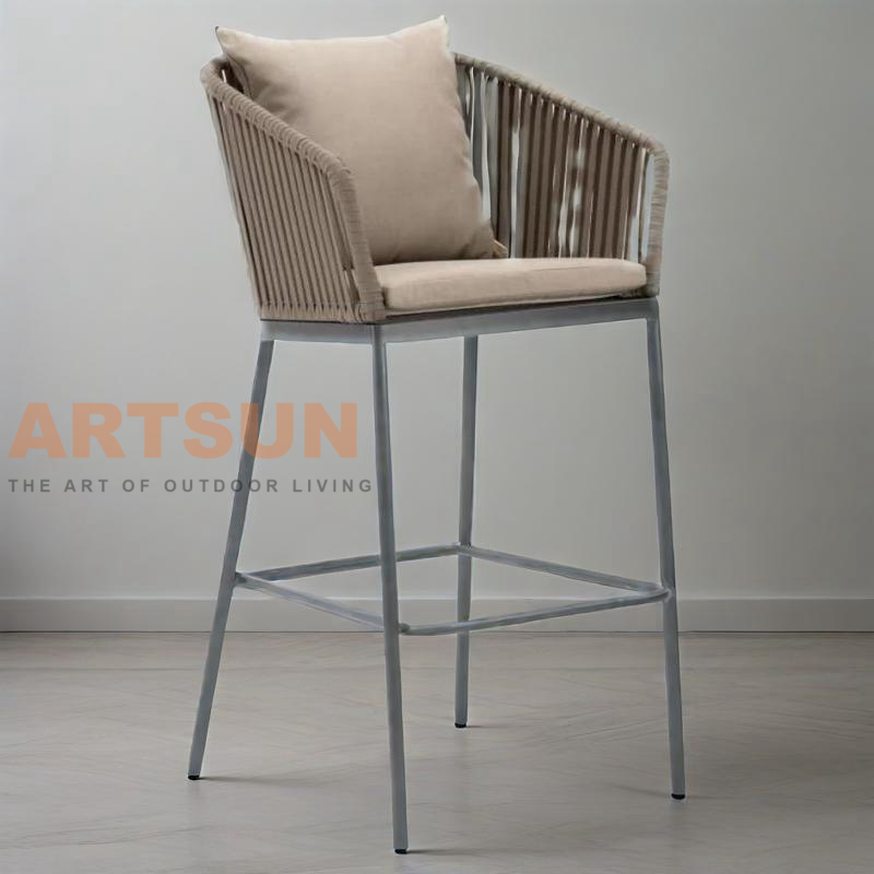 Chaise de comptoir d'extérieur en corde durable avec cadre résistant aux intempéries