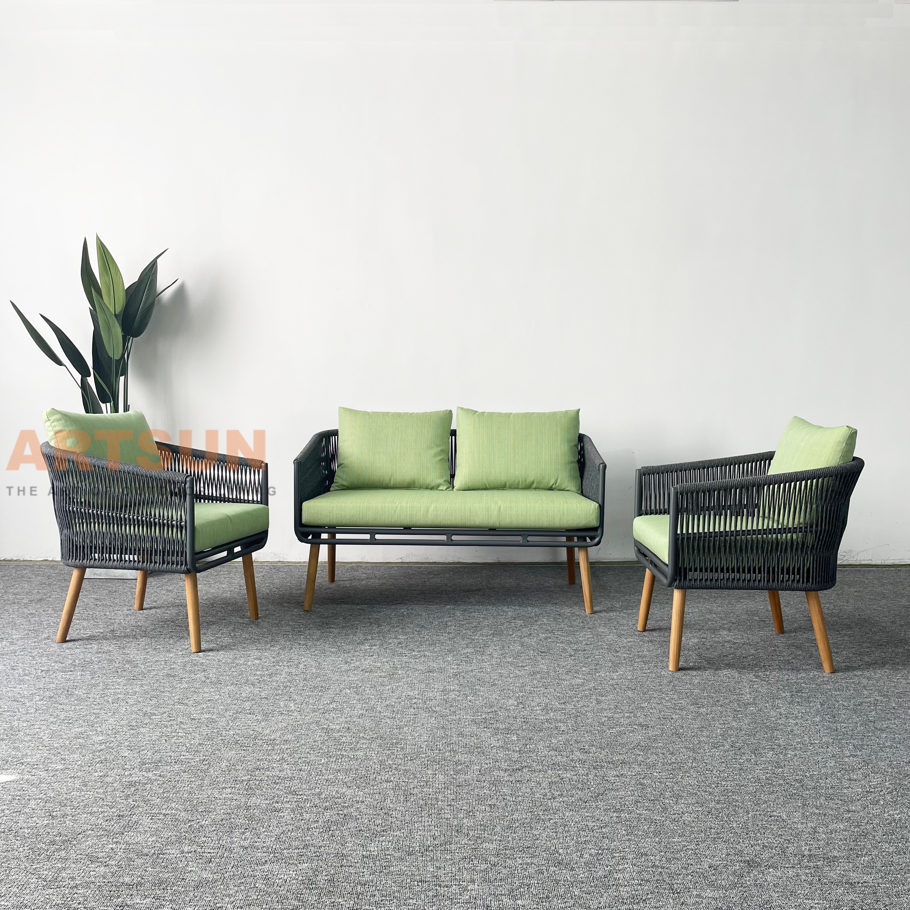 Corde à corde tissée la plus populaire canapé de jardin léger pour la relaxation extérieure