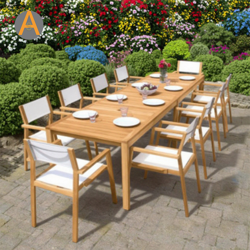 Ensemble de table à manger extérieure en bois en bois rectangulaire robuste