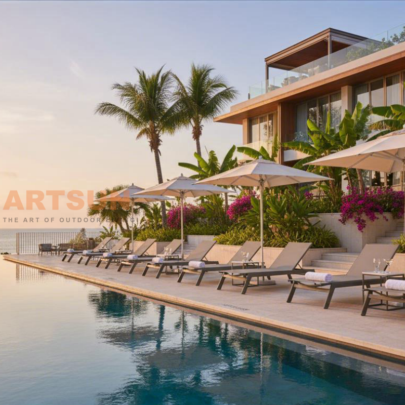 Chaise longue en aluminium Teslin à séchage rapide et respirante pour hôtels et centres de villégiature