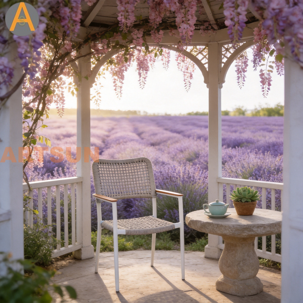 Nouveau design haut de gamme empilable pour patio extérieur, tissage de cordes de jardin, garantie résistante aux intempéries, chaise de salle à manger pour complexe hôtelier, villa, restaurant, hospitalité au bord de la piscine
